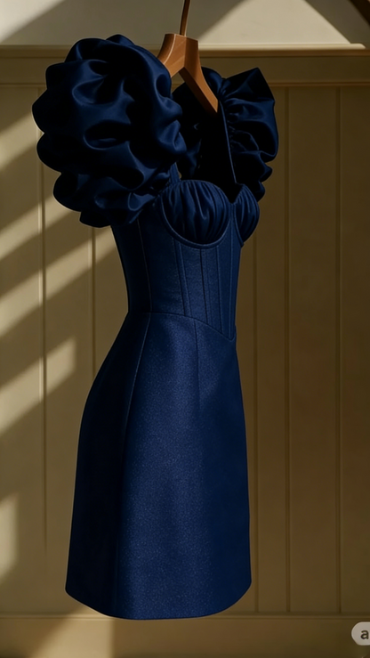 Blue Sexy A-Line Long Prom Dresses Satin Evening Dresses Sleeveless Birthday Dresses DP04394