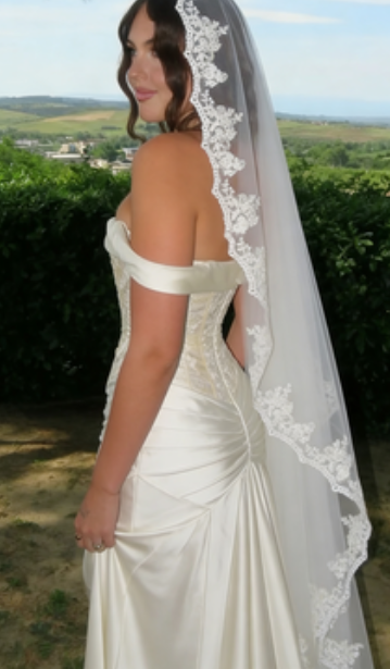 Chic Sheath Long Wedding Dresses Satin White Bridal Dresses Off-shoulder Bridal Gowns DP04669