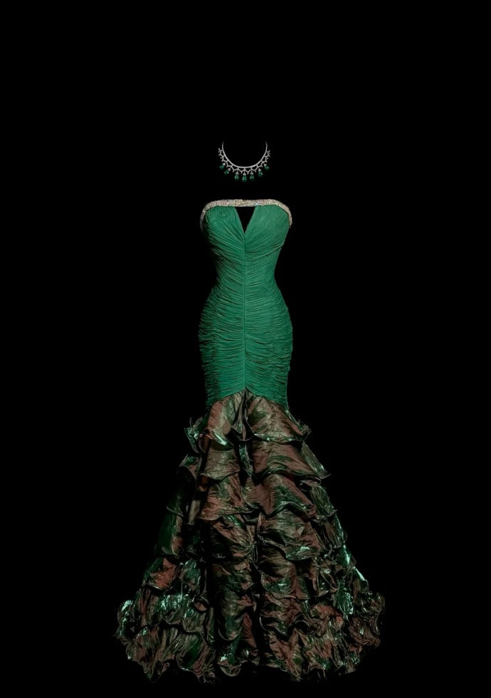 Fairy Mermaid Green Prom Dress Sweetheart Chiffon Sleeveless Evening Dress DP05090