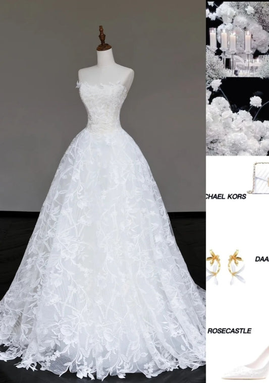 Elegant White Wedding Dress Tulle A-Line Bridal Gowns Sleeveless Birdal Dress DP05203