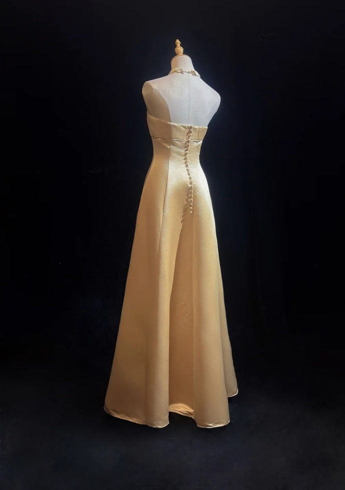 Chic Champagne Bridesmaid Dress  Satin Sheath Evening Dress Sleeveless DP05208