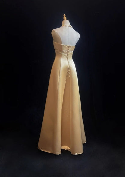 Chic Champagne Bridesmaid Dress  Satin Sheath Evening Dress Sleeveless DP05208