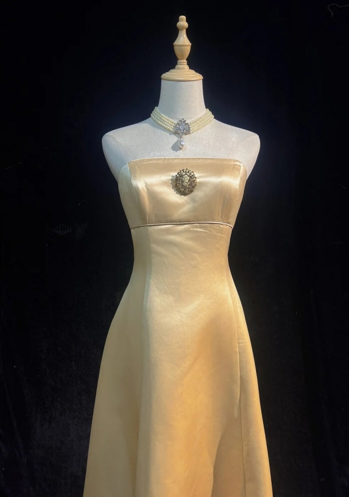 Chic Champagne Bridesmaid Dress  Satin Sheath Evening Dress Sleeveless DP05208