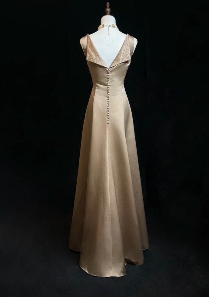 Glam Champagne Prom Dress A-Line Party Dress Satin Mother of Bride Dress DP05123