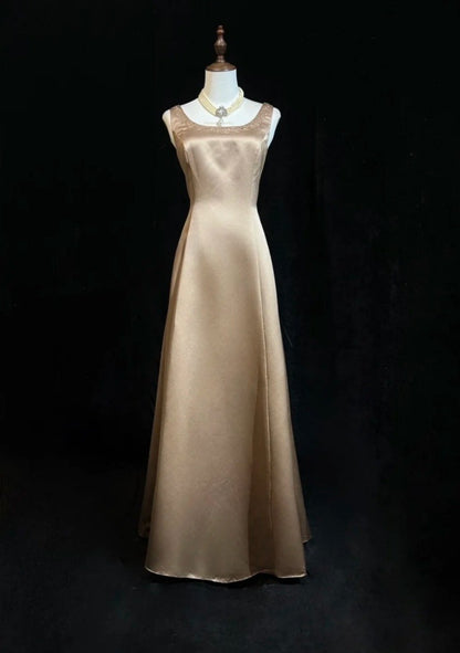 Glam Champagne Prom Dress A-Line Party Dress Satin Mother of Bride Dress DP05123