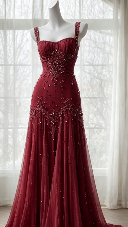 Classy Purple Prom Dress Beaded Tulle Straps Sheath Evening Dress Sleeveless Birthday Dress DP05231