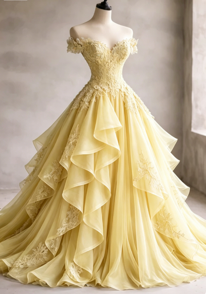 Gorgeous A-Line Long Evening Dress Off-shoulder Tulle Applique Party Dress Pale Blue Prom Dress DP05336