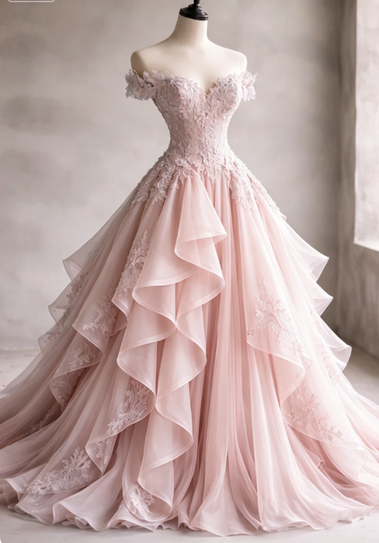 Gorgeous A-Line Long Evening Dress Off-shoulder Tulle Applique Party Dress Pale Blue Prom Dress DP05336