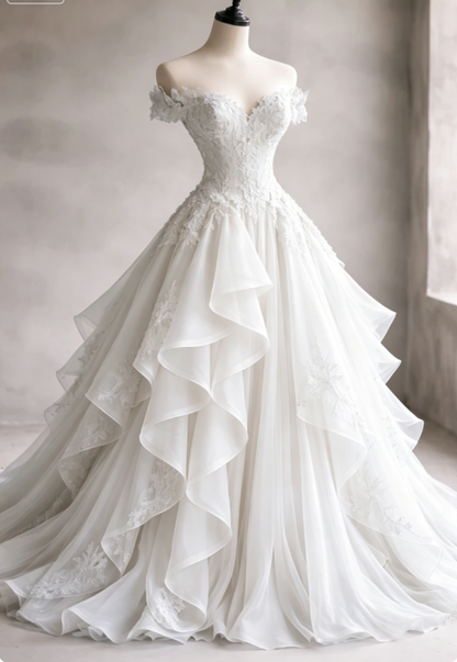 Gorgeous A-Line Long Evening Dress Off-shoulder Tulle Applique Party Dress Pale Blue Prom Dress DP05336