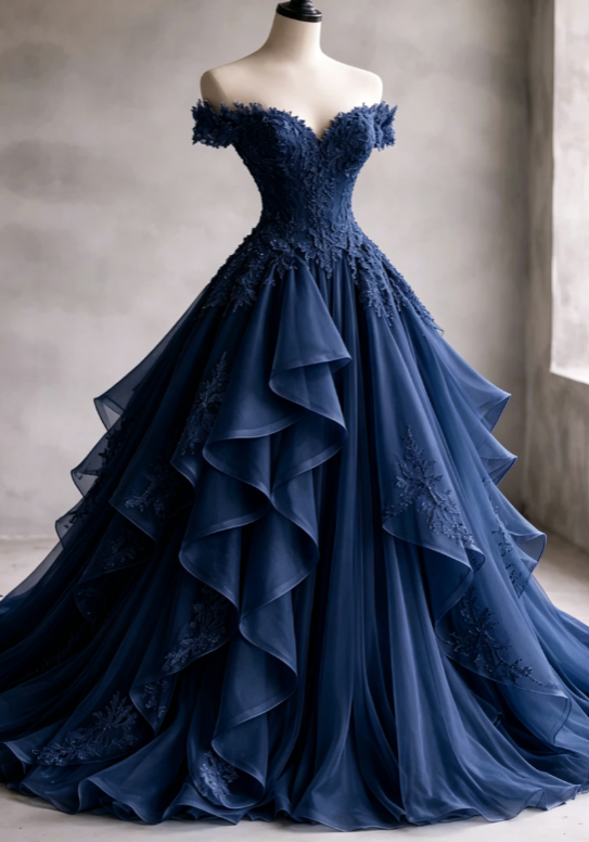 Wunderschönes, langes A-Linien-Abendkleid, schulterfrei, mit Tüll-Applikationen, Partykleid, blassblaues Ballkleid DP05336
