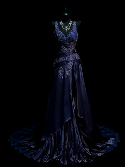 Elegantes rosafarbenes Ballkleid A-Linie V-Ausschnitt Satin langes Abendkleid Perlenbesetztes Geburtstagskleid DP05343