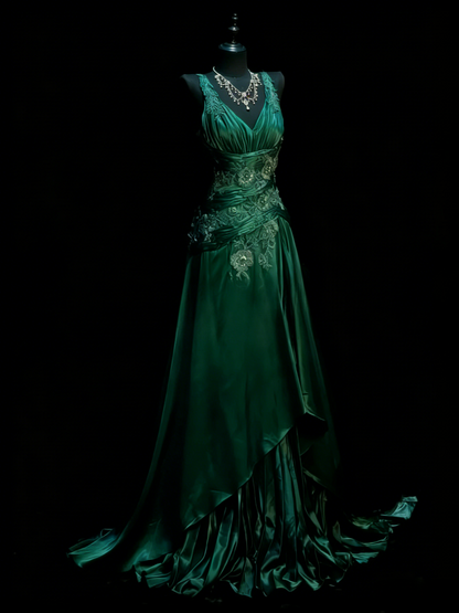 Elegantes rosafarbenes Ballkleid A-Linie V-Ausschnitt Satin langes Abendkleid Perlenbesetztes Geburtstagskleid DP05343