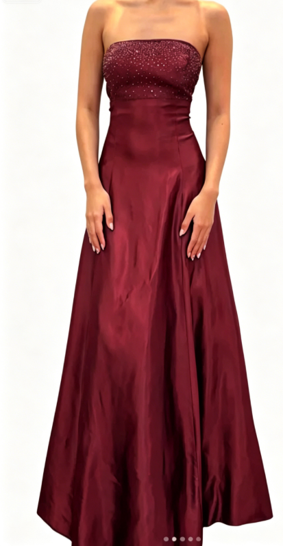 Elegantes blaues Ballkleid Trägerlos A-Linie Satin Pailletten Langes Abendkleid DP05440