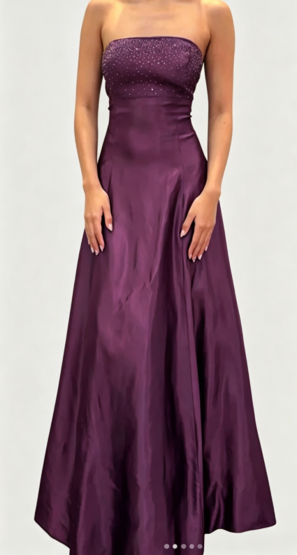 Elegantes blaues Ballkleid Trägerlos A-Linie Satin Pailletten Langes Abendkleid DP05440