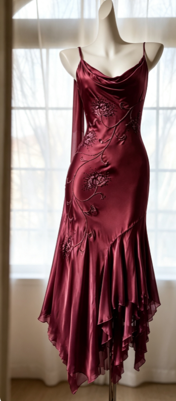 Langes Abendkleid aus Satin mit Spaghettiträgern und Etuikleid, Lila, Ballkleid DP05599