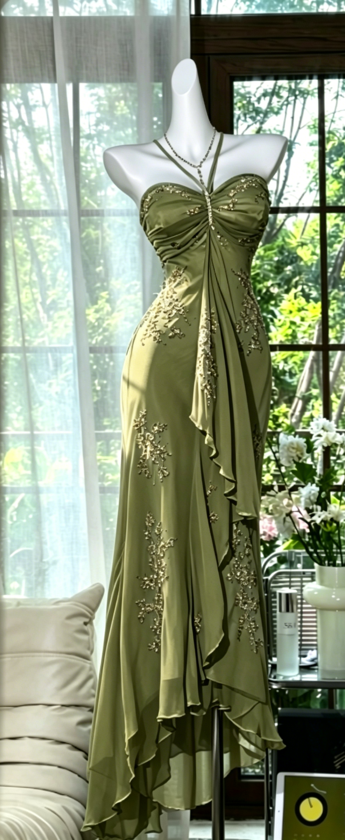 Robe de soirée longue en mousseline de soie perlée sans manches, couleur bleu poudré, pour le bal de promo DP05631