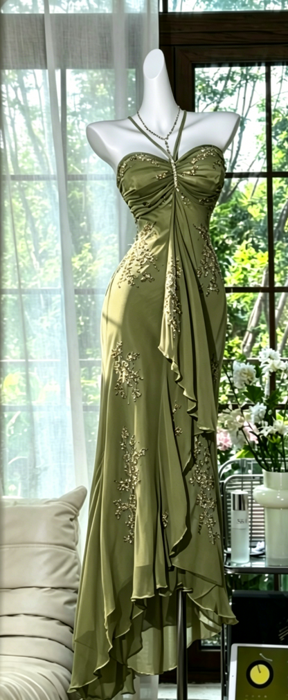 Robe de soirée longue en mousseline de soie perlée sans manches, couleur bleu poudré, pour le bal de promo DP05631