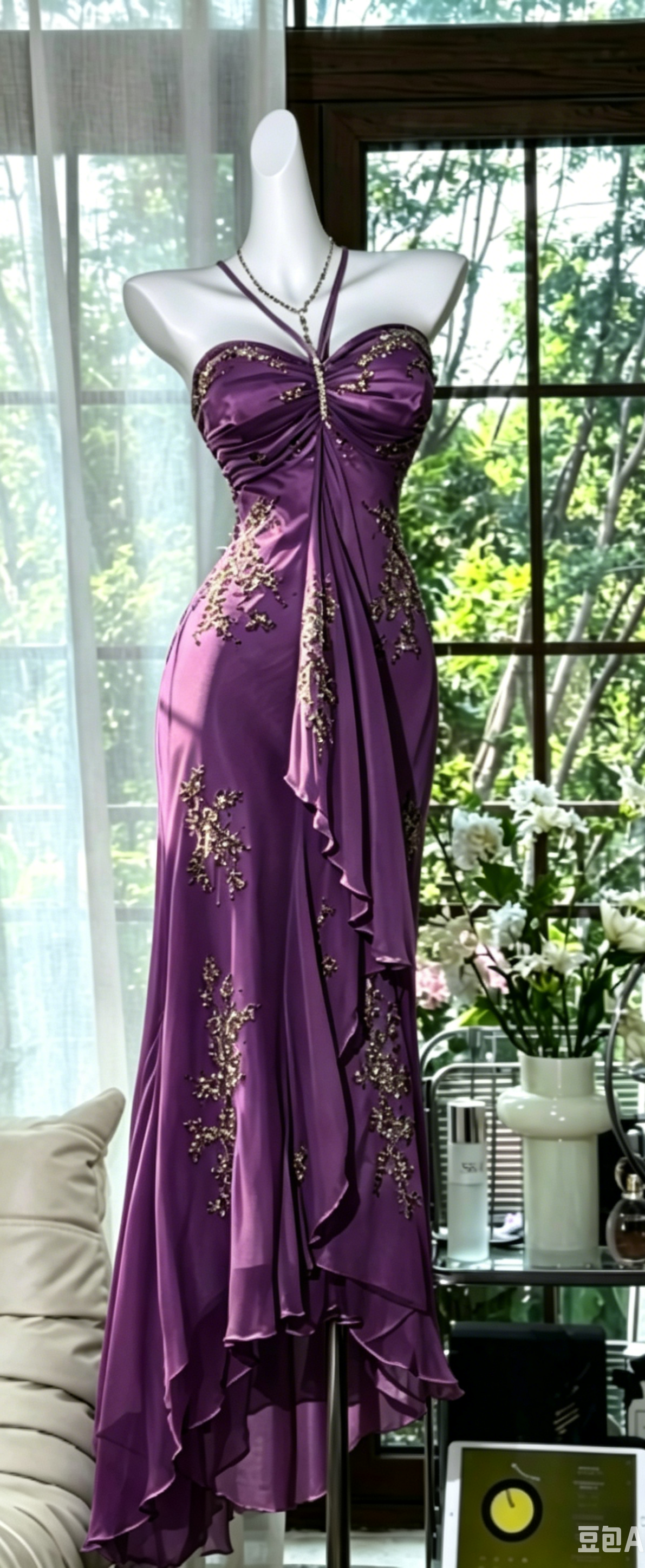 Robe de soirée longue en mousseline de soie perlée sans manches, couleur bleu poudré, pour le bal de promo DP05631