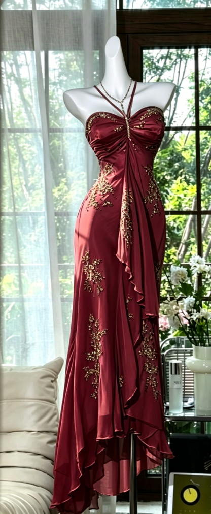 Robe de soirée longue en mousseline de soie perlée sans manches, couleur bleu poudré, pour le bal de promo DP05631