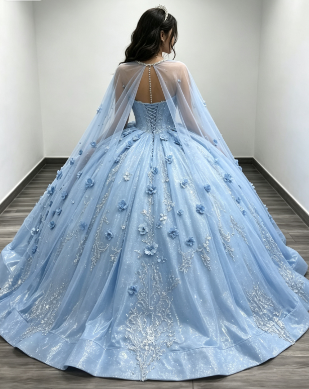Wunderschönes Schatz-Ballkleid Quinceanera-Kleid Satin-Applikation Langes Geburtstags-Kleid Hellblaues Sweet 16 Kleid DP05644