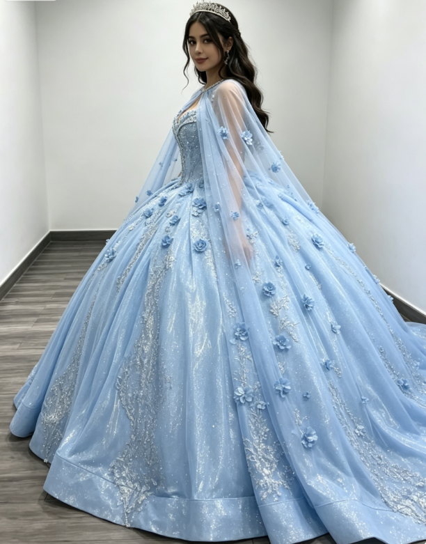 Wunderschönes Schatz-Ballkleid Quinceanera-Kleid Satin-Applikation Langes Geburtstags-Kleid Hellblaues Sweet 16 Kleid DP05644