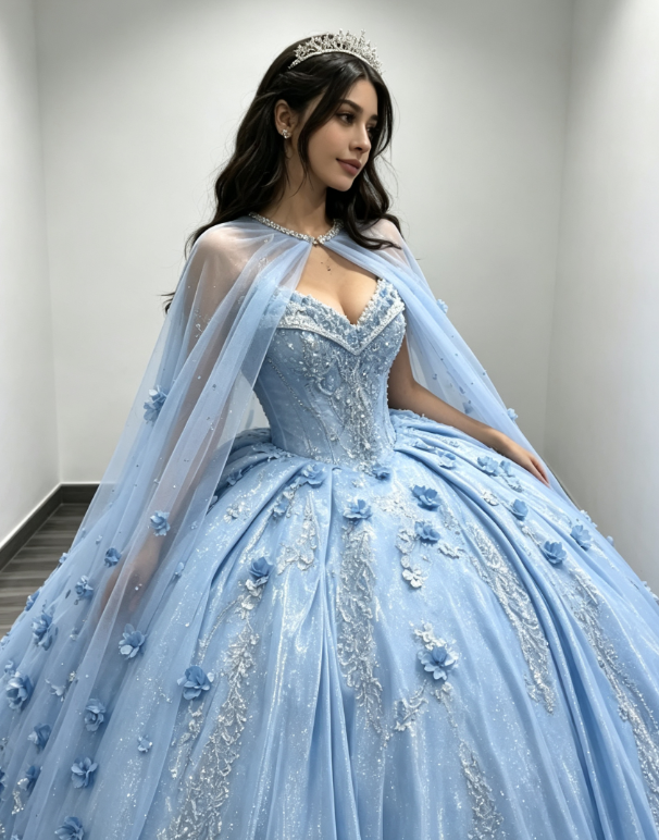 Wunderschönes Schatz-Ballkleid Quinceanera-Kleid Satin-Applikation Langes Geburtstags-Kleid Hellblaues Sweet 16 Kleid DP05644