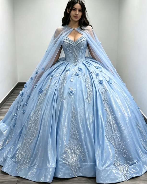 Wunderschönes Schatz-Ballkleid Quinceanera-Kleid Satin-Applikation Langes Geburtstags-Kleid Hellblaues Sweet 16 Kleid DP05644