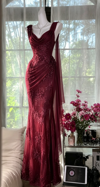 Glam Purple Prom Dress Straps Sheath Chiffon Beaded Long Evening Dress DP05737
