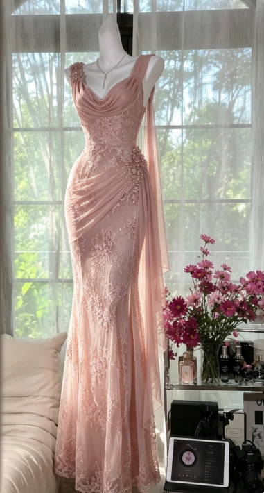 Glam Purple Prom Dress Straps Sheath Chiffon Beaded Long Evening Dress DP05737