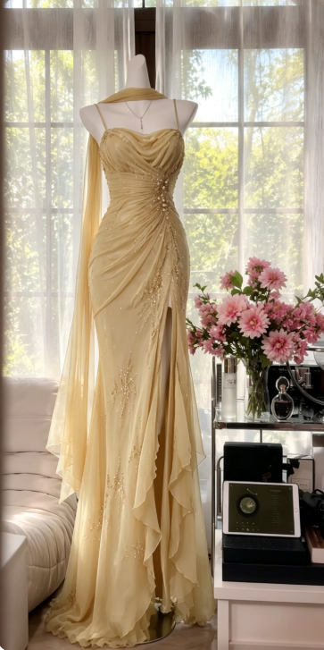 Elegantes dunkelgrünes Abschlussballkleid mit Spaghettiträgern, Scheide, Perlenstickerei, Chiffon, langes Abendkleid DP05870