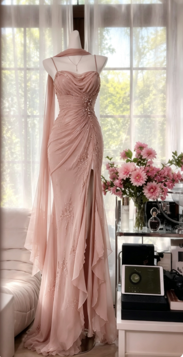 Elegantes dunkelgrünes Abschlussballkleid mit Spaghettiträgern, Scheide, Perlenstickerei, Chiffon, langes Abendkleid DP05870