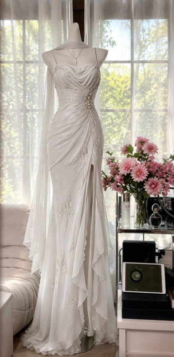 Elegantes dunkelgrünes Abschlussballkleid mit Spaghettiträgern, Scheide, Perlenstickerei, Chiffon, langes Abendkleid DP05870