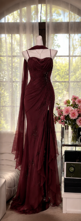 Elegantes dunkelgrünes Abschlussballkleid mit Spaghettiträgern, Scheide, Perlenstickerei, Chiffon, langes Abendkleid DP05870
