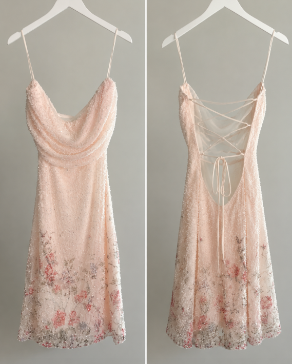 Robe Vintage Rose Hoco Bustier Robe d'Anniversaire Fourreau Mousseline Perles Robe de Soirée DP05986