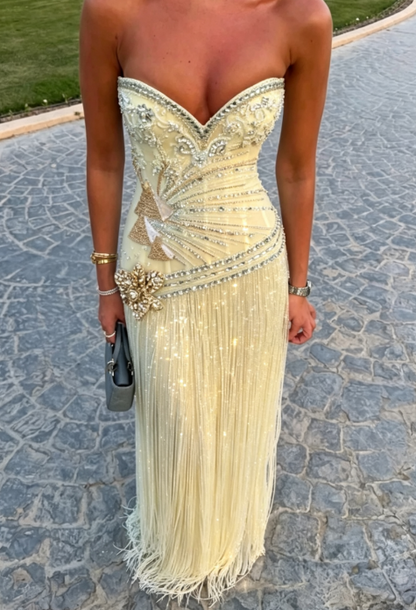 Élégante Robe de Bal Vert Fourreau Perlé Tulle Longue Robe de Soirée DP06801