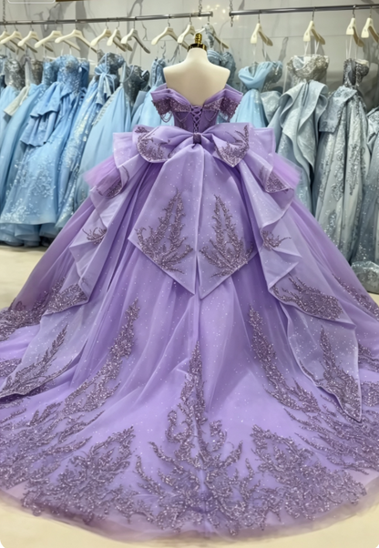 Robe de bal de fée violette, robe de 16e anniversaire, tulle, appliqués, robe de Quinceañera DP07079