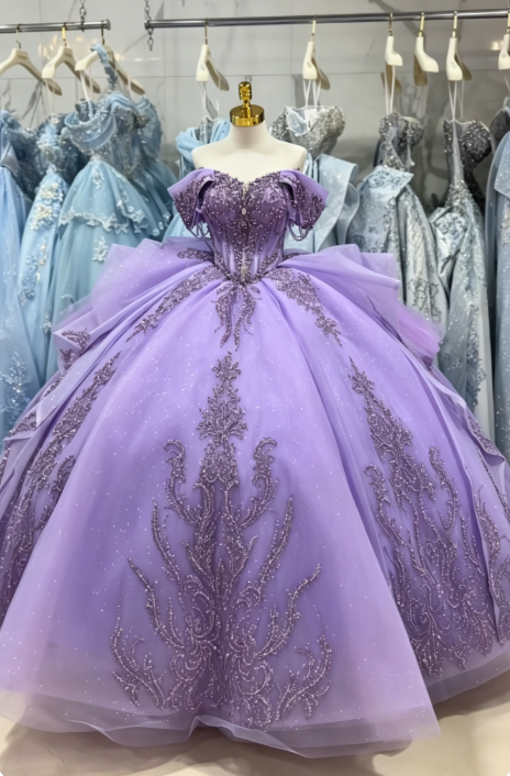 Fairy Purple Ball Gown Sweet 16 Dress Tulle Appliques Quineceanera Dress DP07079
