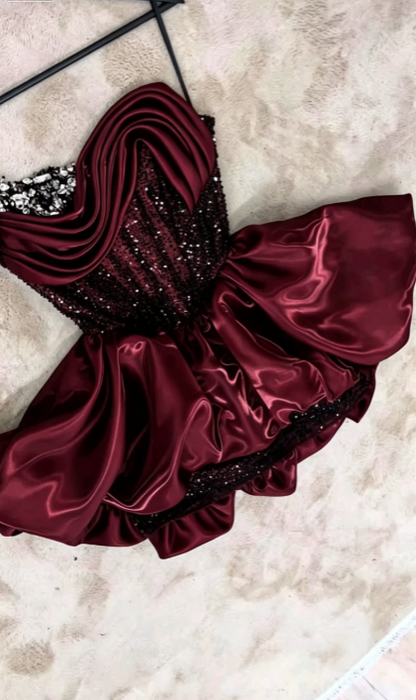 Elegantes schwarzes Geburtstagskleid A-Linie Satin kurzes Heimkehrkleid DP07265