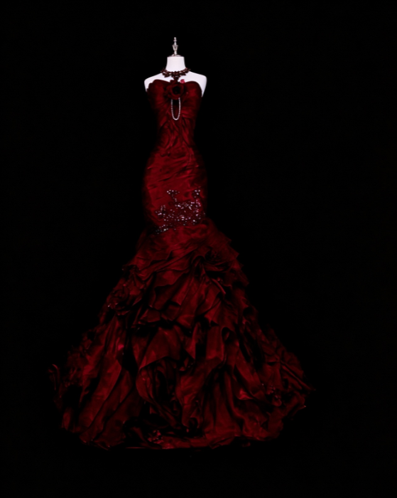 Schickes rotes Abschlussballkleid Meerjungfrau Satin langes Abendkleid DP07687
