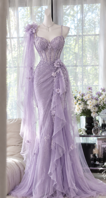 Vintage Purple Prom Dress Chiffon Beaded Sheath Long Evening Dress DP07708