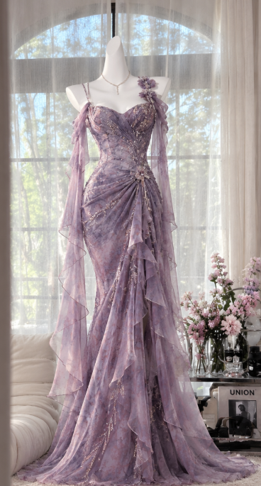 Vintage lila Abendkleid aus Chiffon in Etuiform DP07709