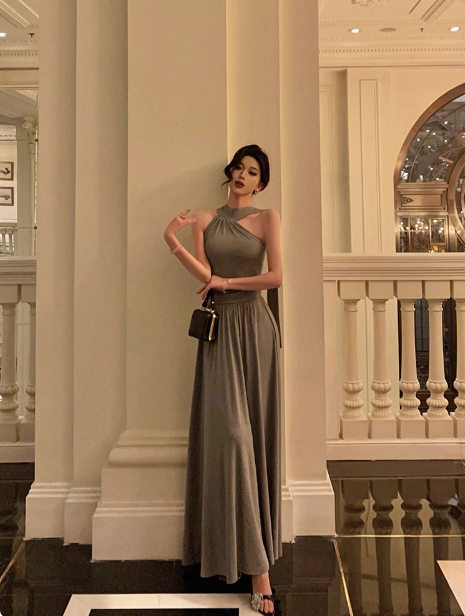 Elegantes, ärmelloses A-Linien-Kleid in Grau zum 21. Geburtstag, Partykleid, Geburtstags-Outfits, Geburtstagskleid-Ideen für Frauen, DP1297