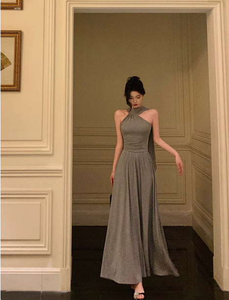 Elegant A line Gray Sleeveless 21st Birthday Dress Party Gown Birthday Outfits Birthday Dress Ideas For Women DP1297