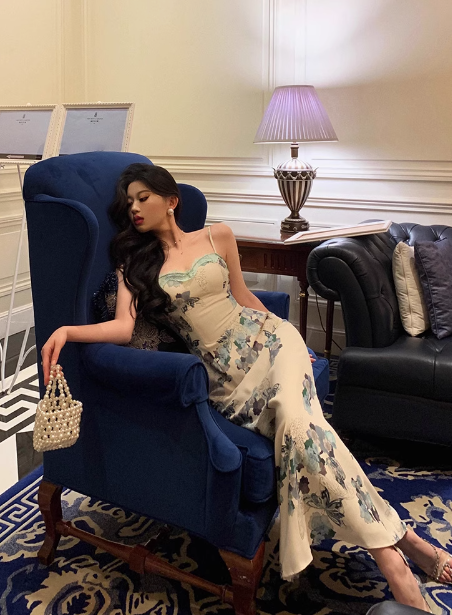 Elegantes Meerjungfrauen-Kleid mit Trägern und Blumenmuster, ärmellos, für den 21. Geburtstag, Partykleid, Geburtstags-Outfits, Geburtstagskleid-Ideen für Frauen, DP1307