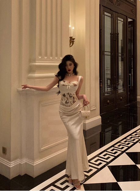 Elegant Mermaid 2 Pieces White Satin Sleeveless 21st Birthday Dresses Evening Gown Birthday Outfits Birthday Dress Ideas For Women DP1423