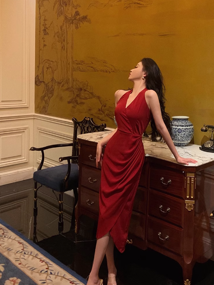 Robe de soirée élégante et glamour, style sirène, dos nu, rouge, DP1640
