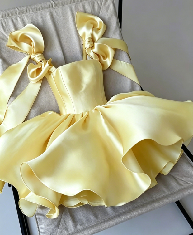 Süßes A-Linien-Träger-Sommer-Satin-Heimkehrkleid Hoco Dress Mini 20. Geburtstagsoutfit Cocktailkleider DP1779
