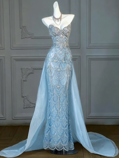Wunderschöne Meerjungfrau Schatz Lila Schlitz Pailletten Langes Ballkleid Partykleid Abschlusskleider Mit Cape DP1984