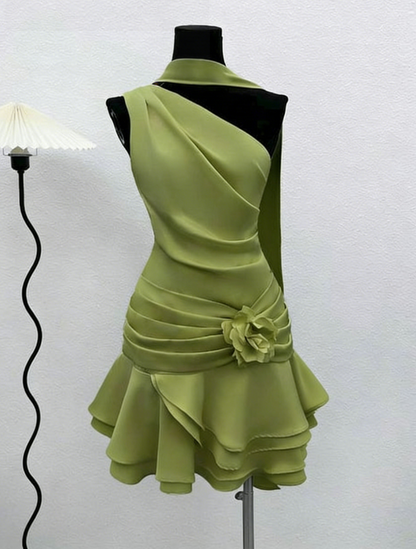 Cute A line One Shoulder Ivory Summer Homecoming Dress Hoco Dress Mini 16th Birthday Outfit Cocktail Dresses DP2089