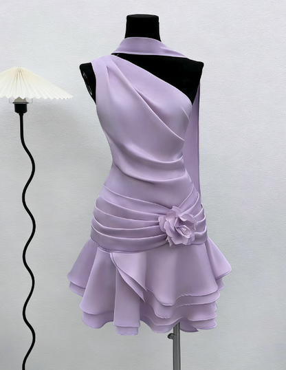 Cute A line One Shoulder Ivory Summer Homecoming Dress Hoco Dress Mini 16th Birthday Outfit Cocktail Dresses DP2089